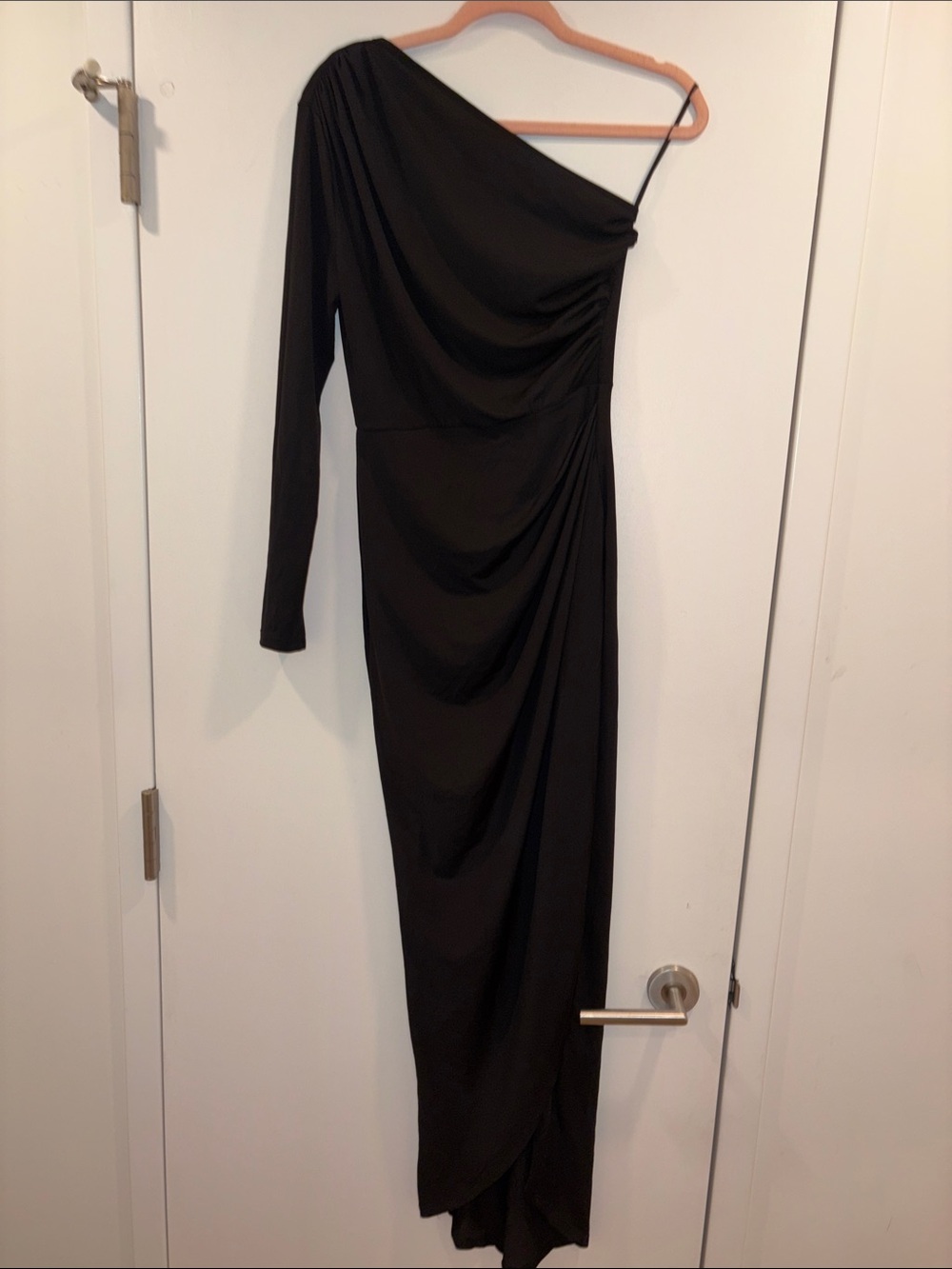 One-Shoulder Black Draped Evening Dress